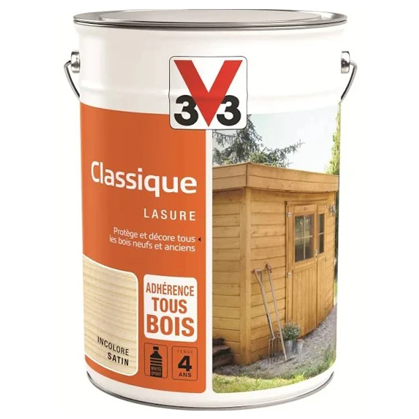 Lasure Pour Bois Lasure Classique V33 Bois Neufs Anciens Tenue 4 Ans Incolore Satin 5L 2 Lasure Pour Bois Lasure Classique V33 Bois Neufs Anciens Tenue 4 Ans Incolore Satin 5L – Image 2