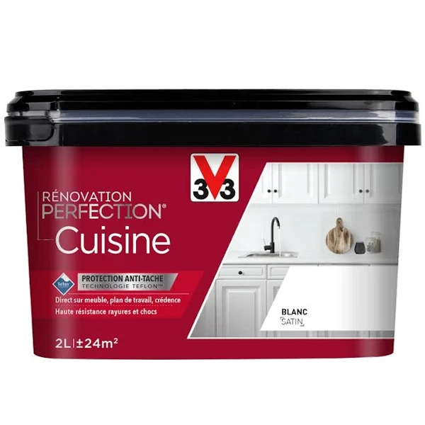 Peinture Pour Cuisine Et Salle De Bain Peinture Rénovation Perfection Cuisine V33 Blanc Satin Pot 2L 4 Peinture Pour Cuisine Et Salle De Bain Peinture Rénovation Perfection Cuisine V33 Blanc Satin Pot 2L – Image 4
